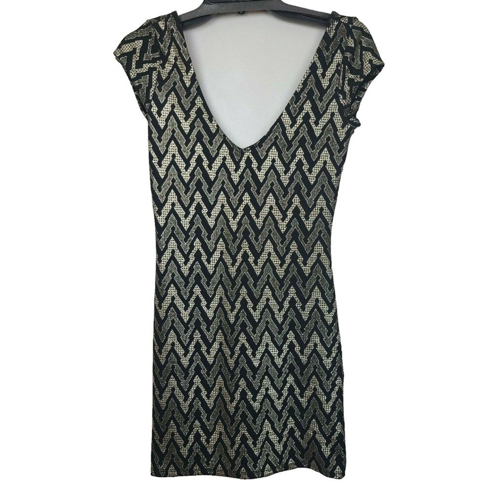 Y2K Foreign Exchange Womens Bodycon Mini Dress Small Black Gold‎ Short Sleeve